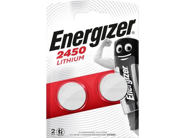 Energizer Miniatyr ikke-oppladbare litium CR2450-knappcellebatterier i blisterpakning med 2