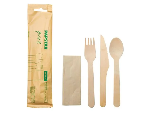 Papstar Bestikkpose PURE tre 3deler m/serviett