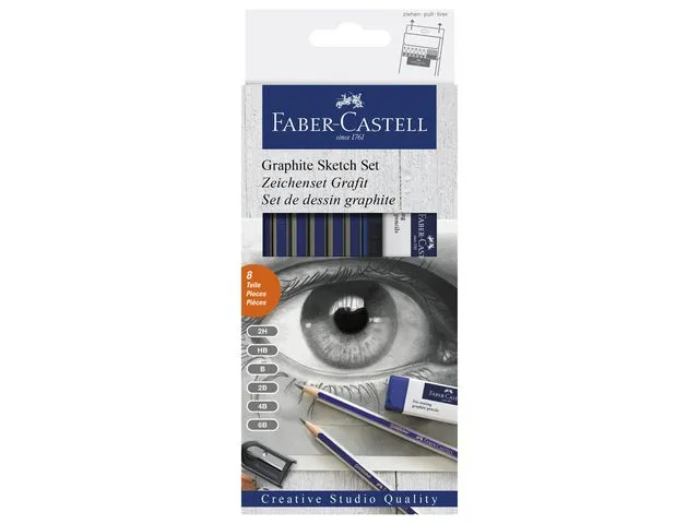 Faber-Castell grafittblyanter Goldfaber 1221, 2B–2H-bly, sekskantet, blå og grå kropp
