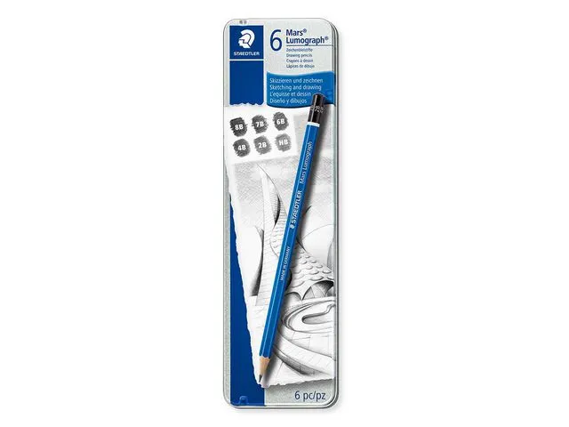 Staedtler grafittblyant Mars Lumograph, 8B/HB-bly, sekskantet, blå kropp