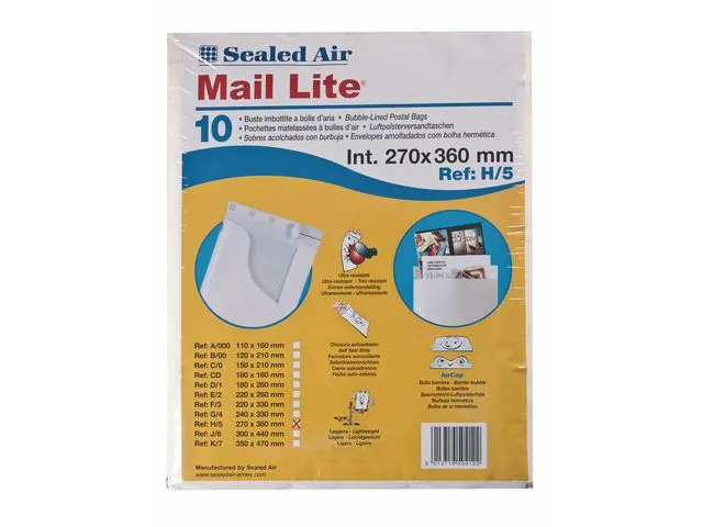 Mail Lite® luftputekonvolutt  H5, 270 x 360 mm, hvit