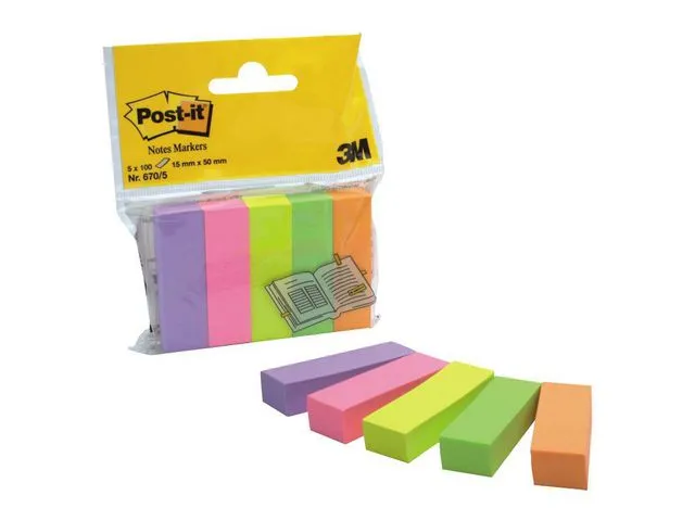 Post-it® Bokmerke POST-IT 15x50mm 5 neonfarger