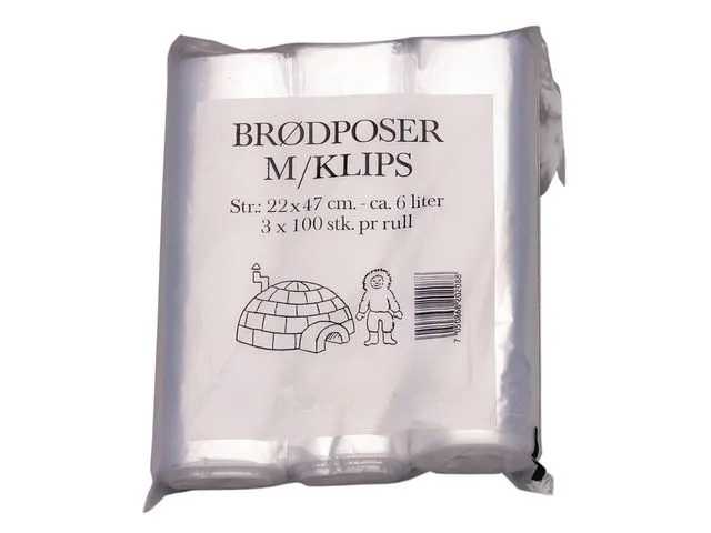 Polynova Brødpose plast 220x470mm klips (300)