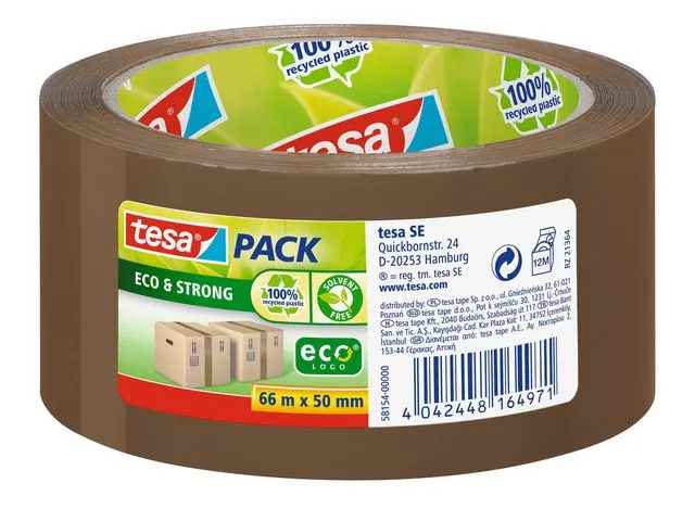 tesa® Emballasjetape Eco Logo, 50 mm x 66 m, brun