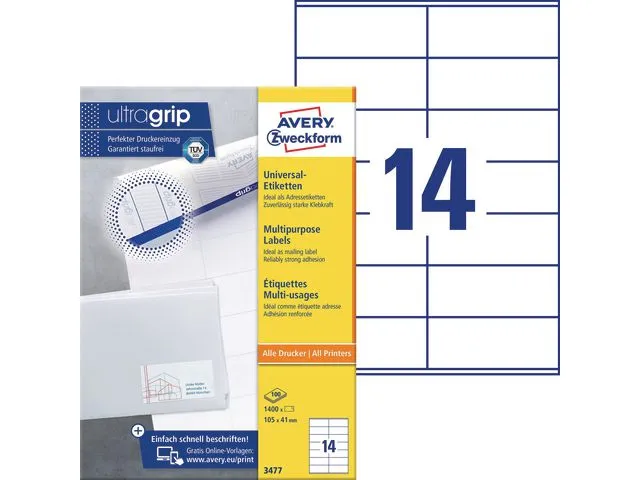 Avery Etikett AVERY Ultragrip 105x41mm (1400)