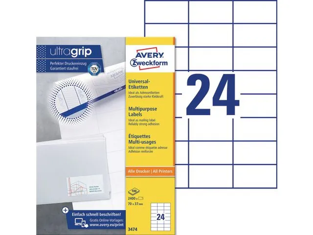 Avery Etikett AVERY Ultragrip 70x37mm (2400)