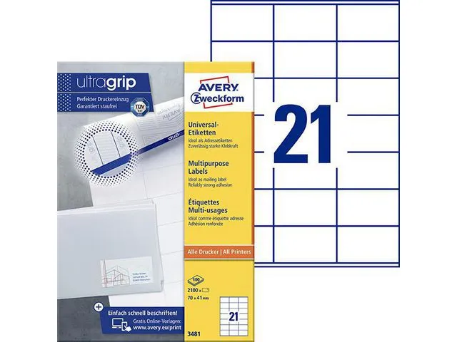 Avery Etikett AVERY Ultragrip 70x41mm (2100)