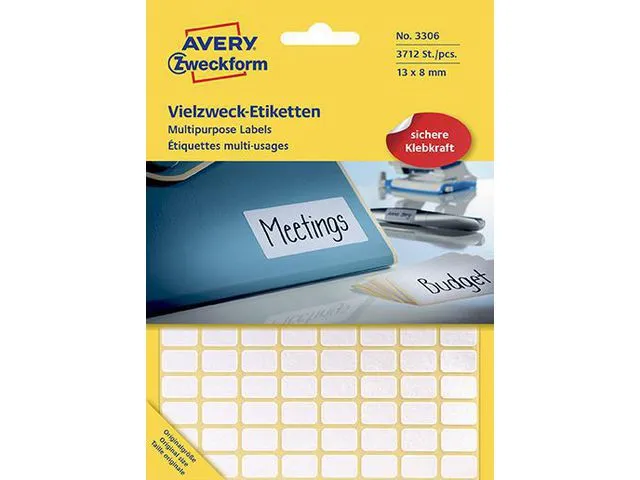 Avery Etikett AVERY manuell 8x13mm hvit (3712)