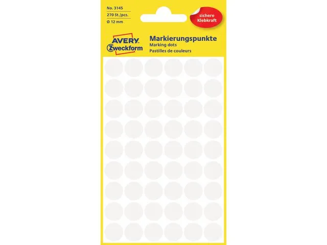 Avery Etikett AVERY manuell ø12mm hvit (270)