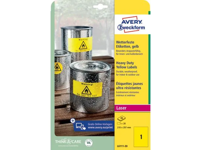 Avery Etikett AVERY polyester 210x297 gul (20)