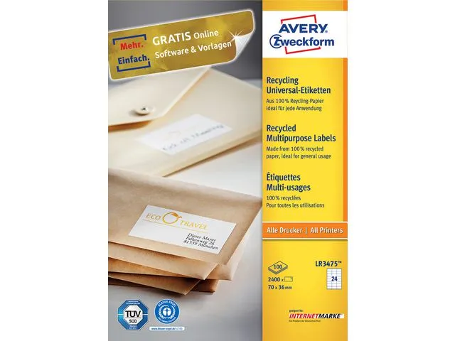 Avery Etikett AVERY resirkulert 70x36mm (2400)