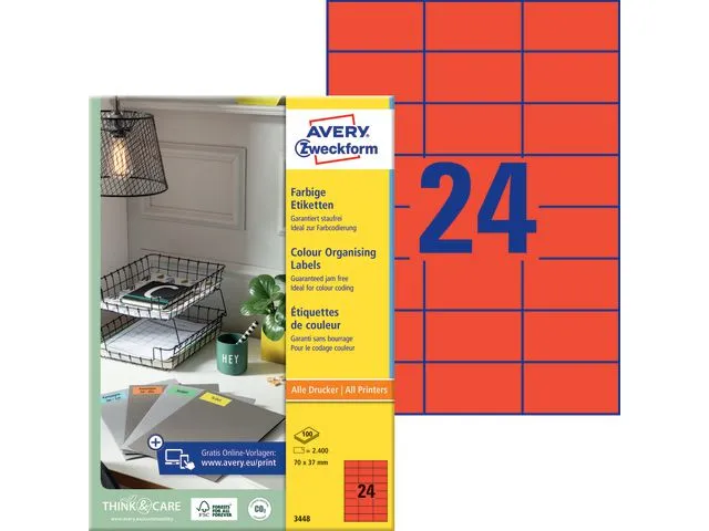 AVERY Zweckform Etikett AVERY rød 70x37mm (2400)