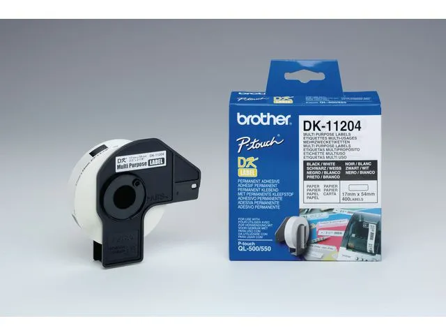 Brother adresseetiketter DK-11209, 29 x 62 mm, permanent lim, svart-hvitt