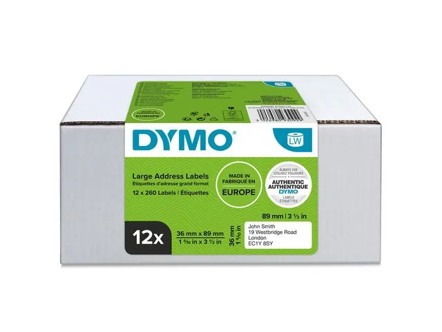 Dymo Autentiske LW-etiketter til flere formål, 36 mm x 89 mm, enkle å fjerne, selvklebende, til LabelWriter-etikettskrivere