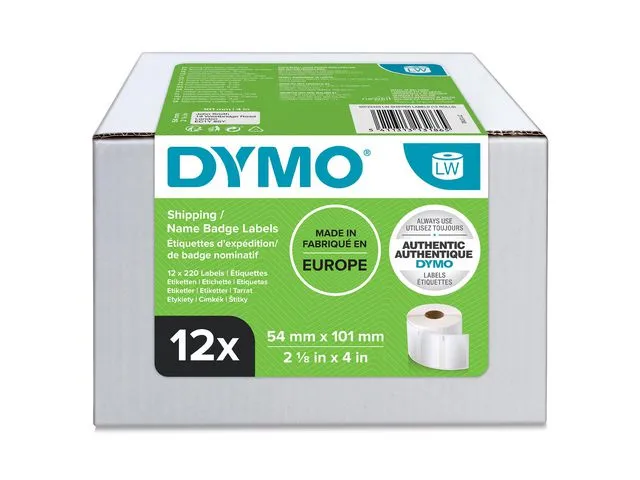 Dymo Forsendelses-/navneskiltetiketter, rektangulær, hvit, 101 x 54 mm