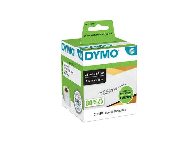 Dymo S0722370 LW Standard adresseetiketter, svart på hvitt, 89 x 28 mm