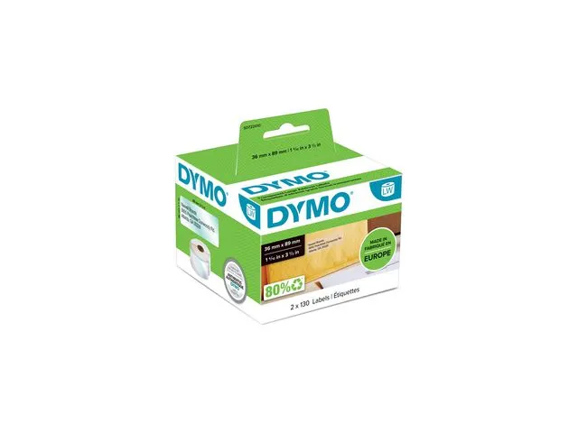 Dymo S0722410 LW store adresseetiketter, svart på hvitt, 89 x 36 mm