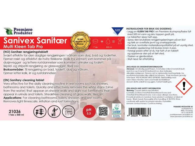 KLEEN PURGATIS Etikett Kleen Sanivex til sprayflaske