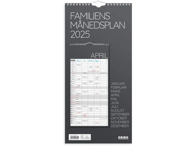 Grieg Familiens månedsplan GRIEG 2025 s/h