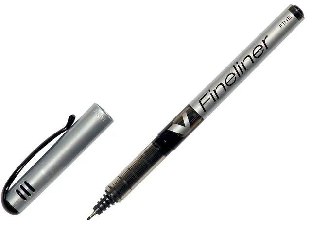 Pilot V Fineliner-penn, tynn spiss, sølvfarget kropp, svart blekk