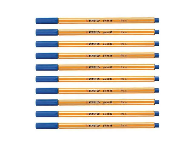 STABILO penn Point 88® Fineliner, tynn spiss, oransje kropp, blått blekk