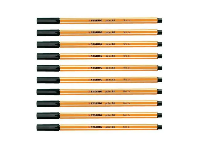 STABILO penn Point 88 Fineliner, fin spiss på 0,4 mm, oransje polypropylenkropp, svart blekk
