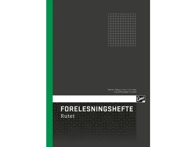 Emo forelesningshefte, A4, 210 mm x 297 mm, 70 g/m², 24 blad, 5 x 5 mm ruter