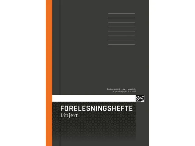 Emo forelesningshefte, A4, 210 mm x 297 mm, 24 blad, linjert med marg