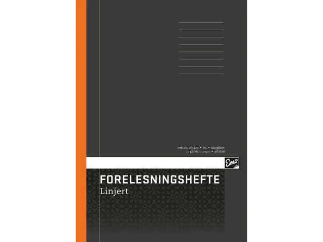 Emo forelesningshefte, A4, 210 mm x 297 mm, 70 g/m²,  48 blad, linjert med marg