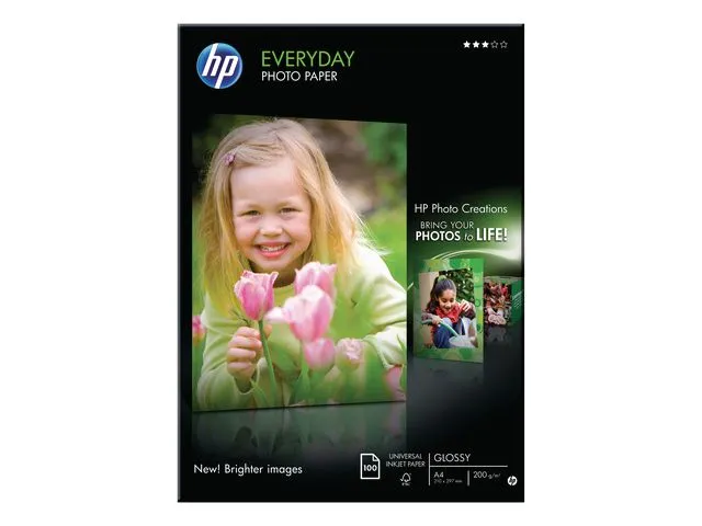 HP fotopapir Everyday, 210 x 297 mm, 200 g/m², for blekkskriver, hvit, glanset, 100 ark