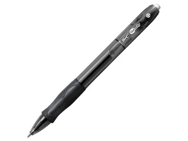 BIC® gelpenn Velocity, inntrekkbar, middels tykk spiss på 0,7 mm, gjennomsiktig kropp med grep, svart blekk