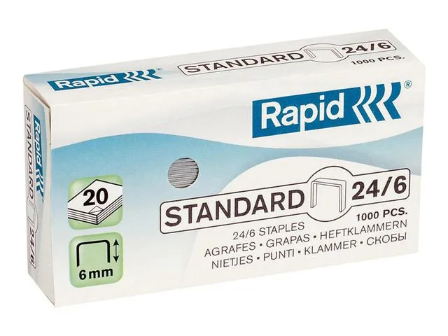 Rapid stifter Standard (24/6), benlengde på 6 mm, galvanisert stål, eske med 1000