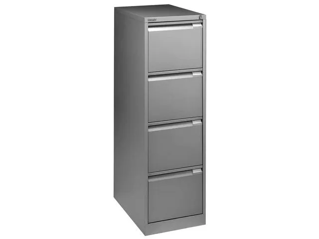 Bisley Hengemappeskap, 4 skuffer, A4, 1321 x 413 x 622 mm, sølv