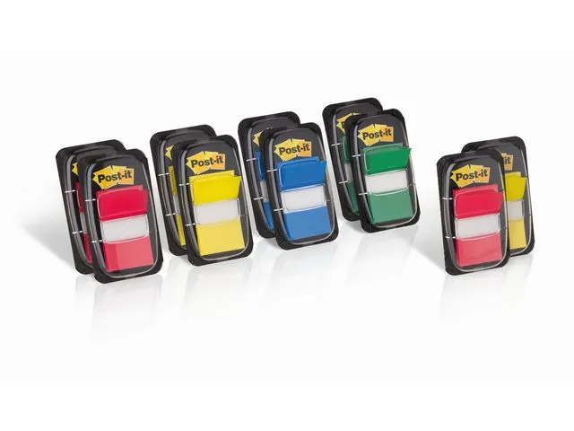 Post-it® Indeksmarkører medium 25,4 x 43,2 mm flere farger 10 x 50-pakning + gratis 2 x 50-pakning med dispensere