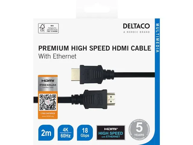 DELTACO Kabel DELTACO HDMI M/M 4K 2m sort