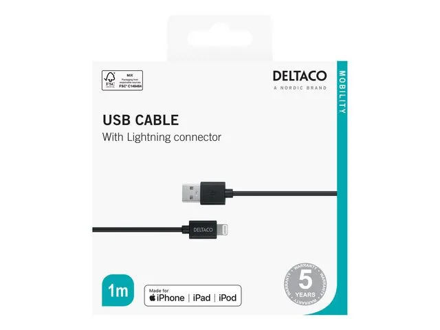 DELTACO Kabel DELTACO USB-C til Lightning 1m