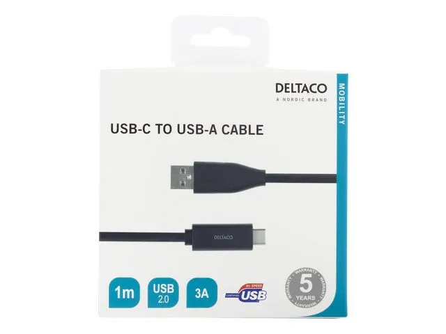 DELTACO Kabel DELTACO USB-C til USB-A 1m