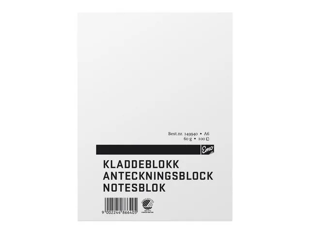 Emo Kladdeblokk EMO A6 60g 100 blad ulinjert