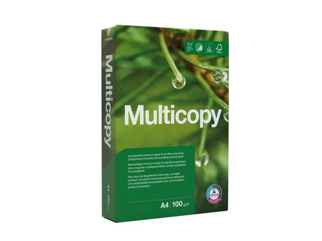 Multicopy papir, A4, 100 g/m², til laserskrivere, blekkskrivere og kopimaskiner, hvitt