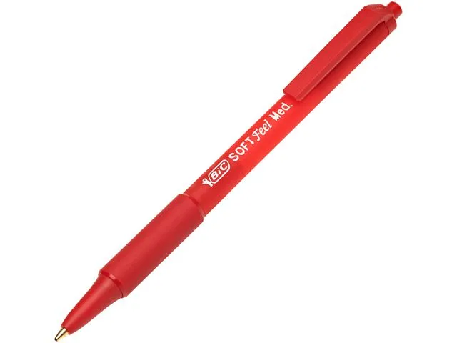 BIC® kulepenn SOFTFeel Clic, inntrekkbar, middels tykk spiss, rød kropp med grep, rødt blekk
