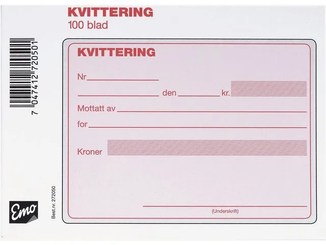 Emo Kvittering EMO A6 selvkopi. 2x50set num