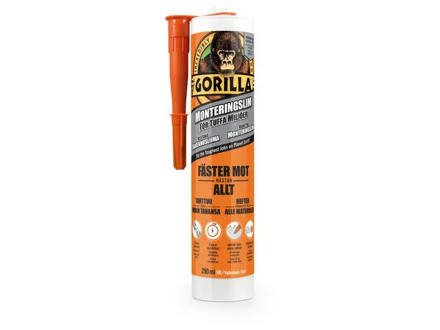 GORILLA Kan brukes på metall, glass, tekstil, tre, keramikk, skinn, papir, gummi og noen plast varianet.