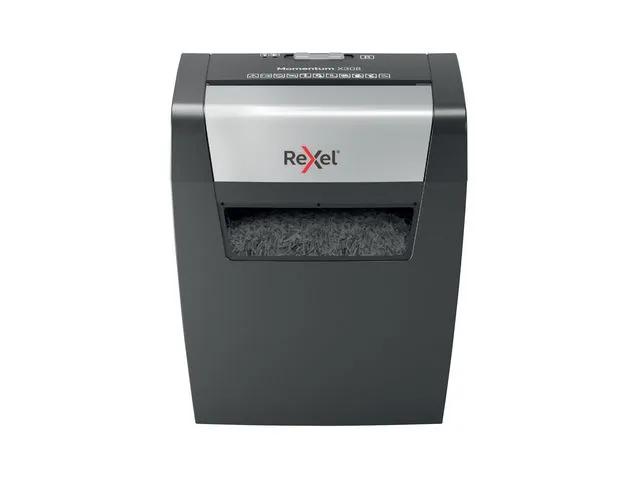 Rexel krysskuttende makuleringsmaskin, Rexel Momentum X308, 8 ark, 42 mm skjærebredde, sort
