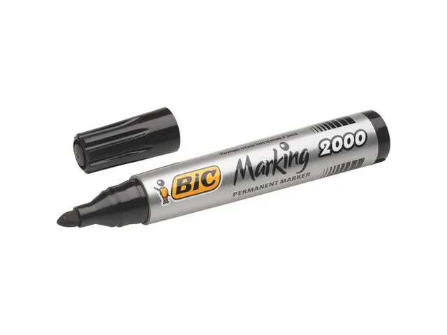 BIC® Marking™ 2000 permanent merkepenn med mellomstor kulespiss med 1,7 mm linjebredde, svart, pakke med 12