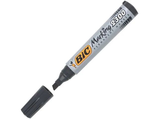 BIC® Marking™ 2300, permanent merkepenn, medium skråskåret spiss, 3,1–5,3 mm strekbredde, svart, pakke med 12