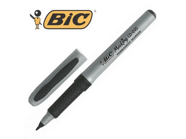BIC® Marking™ CD-DVD-merkepenn med fin kulespiss, 0,7 mm linjebredde, svart, pakke med 12