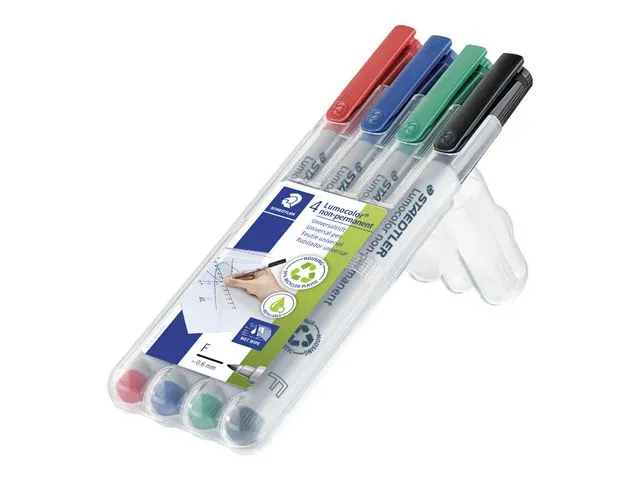 STAEDTLER Lumocolor Lumocolor® 316 ikke-permanent merkepenn, tynn spiss, 0,6 mm strekbredde, assorterte farger, pakke med 4
