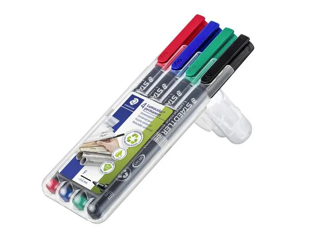 STAEDTLER Lumocolor Lumocolor® 318 permanent merkepenn, tynn spiss, rød, blå, grønn, sort, pakke med 4