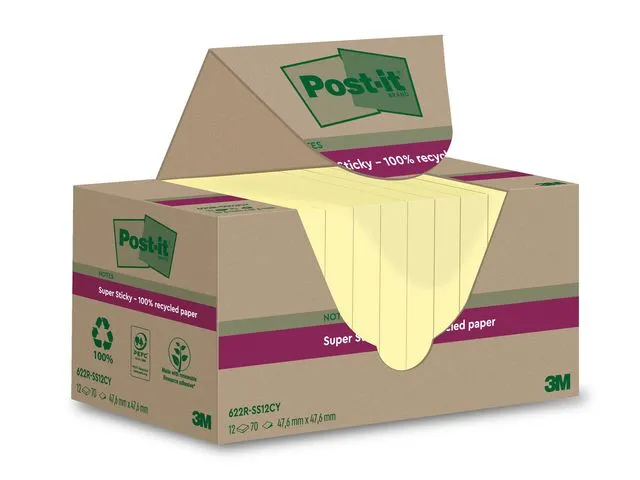 Post-it® Notatblokk POST-IT Resirk 48x48 gul (12)