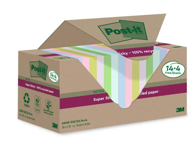 Post-it® Notatblokk POST-IT Resirk 76x76 ass (18)